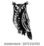 Owl heads black and white vector silhouette illustration