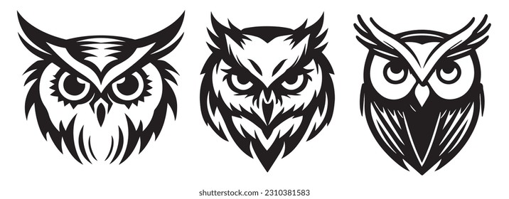 Owl heads vector silhouette illustration