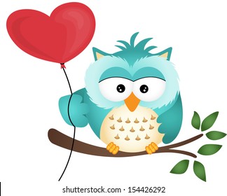 Owl with Heart Balloon 