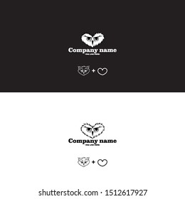 owl and heart logo on white and black background