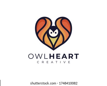 Owl Heart Love Modern Gradient Sign Logo Inspiration