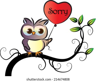 owl hold a balloon:sorry