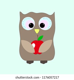 an owl is holding an apple