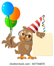 Owl holding balloons. Carnival. Illustration in vector format