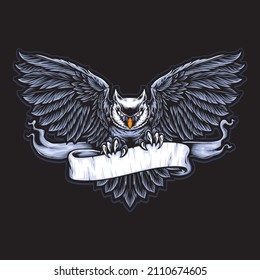 owl holding banner vector logo