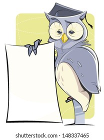 Owl holding blank banner