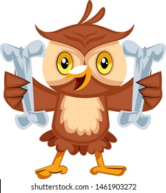 Owl holding bones, illustration, vector on white background.