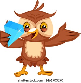 Owl holding diamond, illustration, vector on white background.