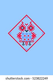 Owl in the hollow of the elements of the Belarusian Slavic and ornament