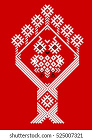 Owl in the hollow of the elements of the  Belorussian Slavic and ornament. Cross - stitch