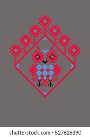 Owl in the hollow of the elements of the  Belorussian Slavic ornament. Cross - stitch