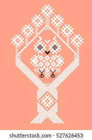 Owl in the hollow of the elements of the  Belorussian Slavic and ornament. Cross - stitch