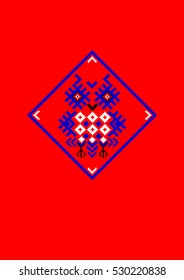 Owl in the hollow of the elements of the  Belorussian Slavic and ornament. Cross - stitch