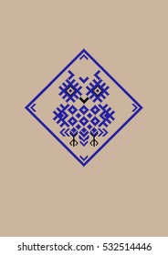 Owl in the hollow of the elements of the  Belorussian Slavic and ornament. Cross - stitch