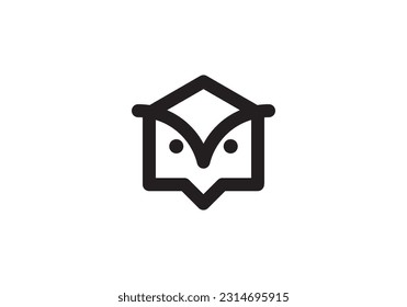 Eule mit Logo-Design des Hauses. einfache, kreative Vektorgrafik.