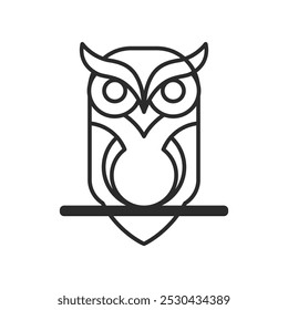 Icono de búho. Ilustración vectorial delgada del forro del pájaro del búho.