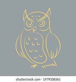 Owl Icon Black and White Lineart Vector Illustration