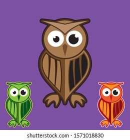 owl icon with color, three sets of owls