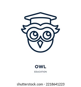 owl icon from education collection. Thin linear owl, eye, cartoon outline icon isolated on white background. Line vector owl sign, symbol for web and mobile