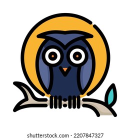 Owl icon. Filled outline design. Owl with night full moon. Holiday event halloween. Vector Illustration.