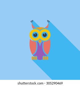 Owl icon. Flat vector related icon with long shadow for web and mobile applications. It can be used as - logo, pictogram, icon, infographic element. Vector Illustration.