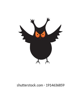 Owl. Icon, halloween. Vector illustration on white isolated background.