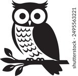 owl icon, owl on branch, owl sitting on branch, owl vector