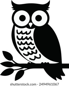 owl icon, owl on branch, owl sitting on branch, owl vector