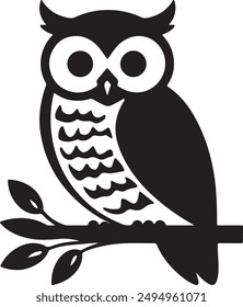 owl icon, owl on branch, owl sitting on branch, owl vector