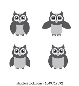 Owl icon set, isolated on white background, vector illustration.