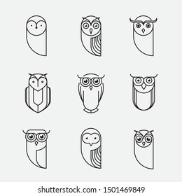 Owl icon set. Modern simple line design,  editable strokes. Vector illustration, EPS 10