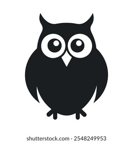 Diseño del Vector de la silueta del icono del búho con un fondo blanco 