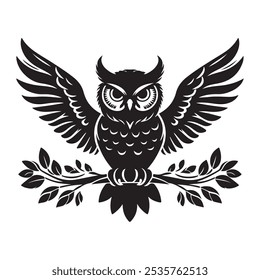 Owl icon vector art design. Owl silhouette vector art illustration on white background, ideal for prints and designs.