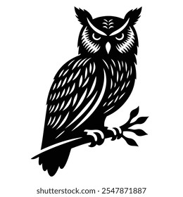 Diseño de Arte vectorial de icono de búho. Ilustración de Arte vectorial de silueta de búho sobre fondo blanco, ideal para impresiones y diseños.