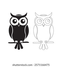 Owl icon vector art illustration on a white background. Owl icon line art is isolated on a white background.