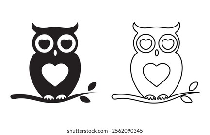 Owl icon vector art. Solid and outline styles vector art illustration