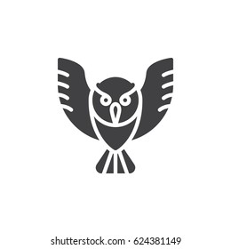 Owl icon vector, filled flat sign, solid pictogram isolated on white. Wisdom symbol, logo illustration. Pixel perfect