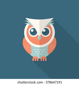 OWL icon , Vector flat long shadow design. In education concept.