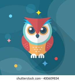 OWL icon , Vector flat long shadow design. In education concept.