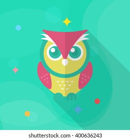 OWL icon , Vector flat long shadow design. In education concept.