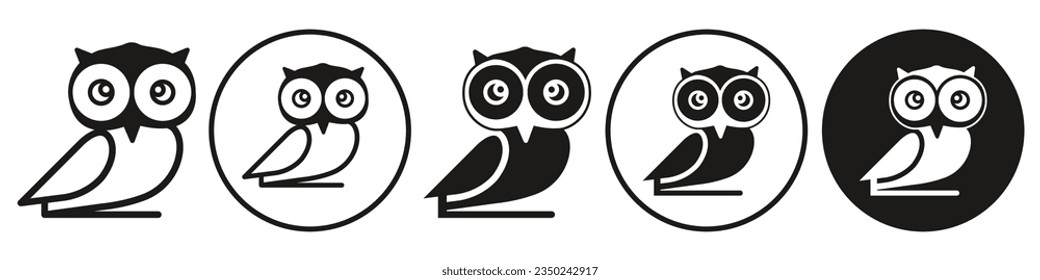 Owl Icon. Vector symbol of owlet seating on tree branch represent intelligent in education with full concentration power. Set collection of owl bird and animal  wild nature. Flat outlined illustration