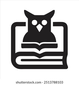 Owl icon. Wise owl sitting on the book. Education icon