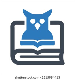 Owl icon. Wise owl sitting on the book. Education icon