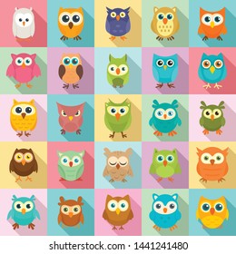 Owl icons set. Flat set of owl vector icons for web design