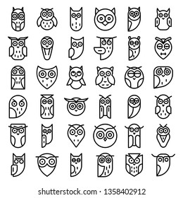 Owl icons set. Outline set of owl vector icons for web design isolated on white background