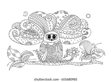 Owl illustration for adult coloring. vector illustration.