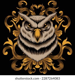 owl illustration with baroque ornament
