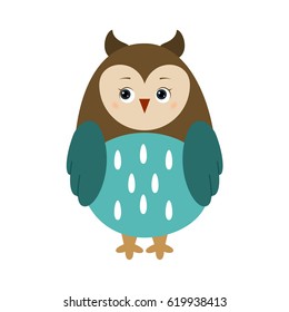 Owl, illustration for children. Design element for baby shower card, scrapbooking, invitation, children goods and childish accessories. Isolated on white background. Vector illustration.