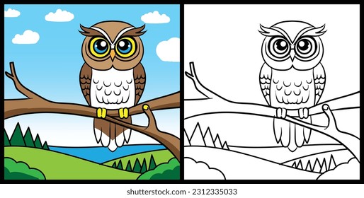 owl illustration for coloring page, simple design