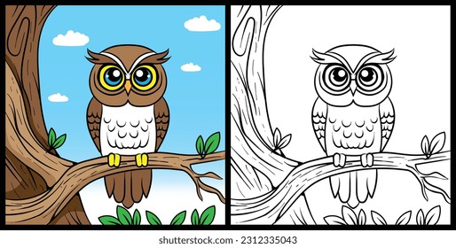 owl illustration for coloring page, simple design
